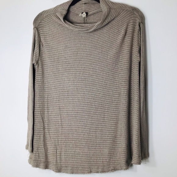 Free People top women xs tan boho oversized cutout back stretch soft lagenlook - Picture 1 of 14